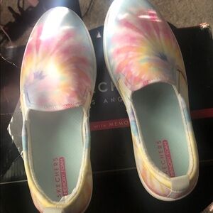 Skechers Pastel Tie-Dye Slip-On Sneakers in Pink, Blue & Yellow